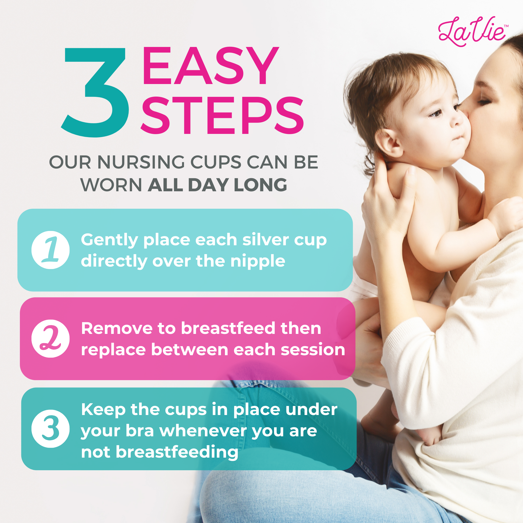 LaVie lactation-friendly silver nursing cups for breastfeeding